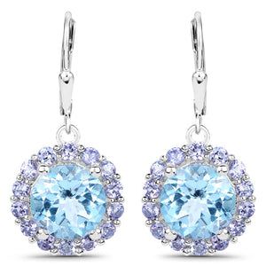 9.96 Carat Genuine Blue Topaz and Tanzanite .925 Sterling Silver Earrings