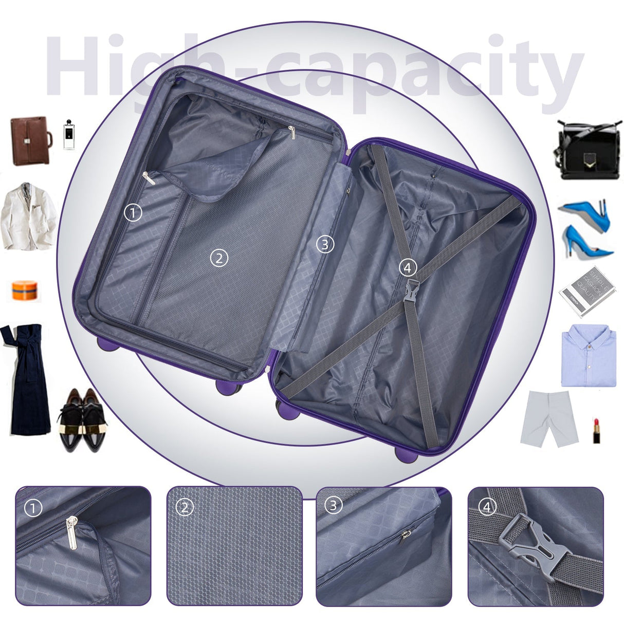 6-Piece Purple Luggage Set with Expandable Hardside Suitcases and TSA Lock