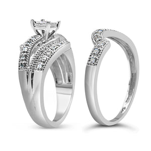 .925 Sterling Silver 1/3 Cttw Round Diamond Crisscross Engagement Ring Bridal Set (H-I Color, I1-I2 Clarity ) - Size 7