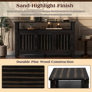 U_Styled 55.1'' Pine Wood Buffet Cabinet with 3-Door Storage