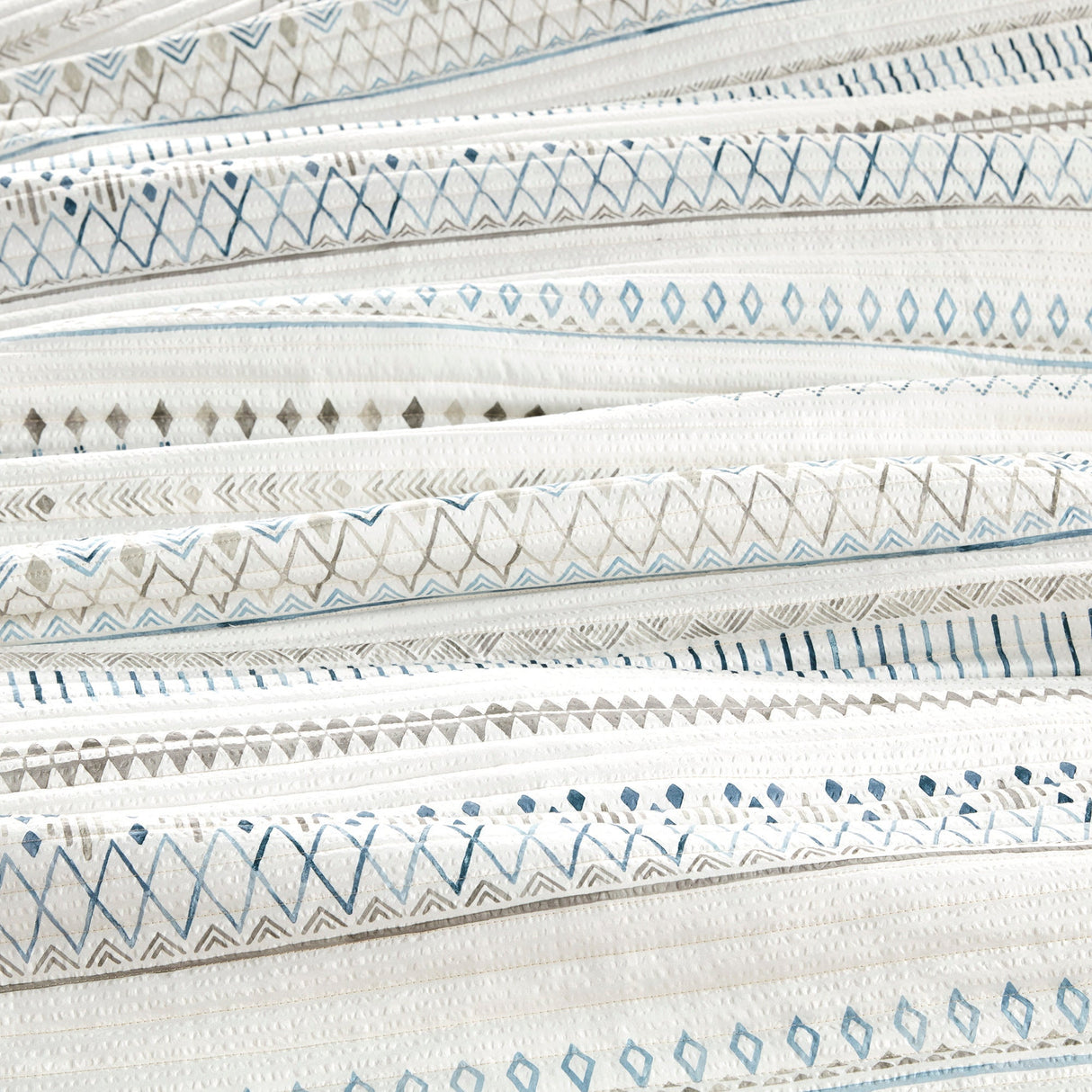 3 Piece Seersucker Quilt Set Taupe/Blue King/Cal King