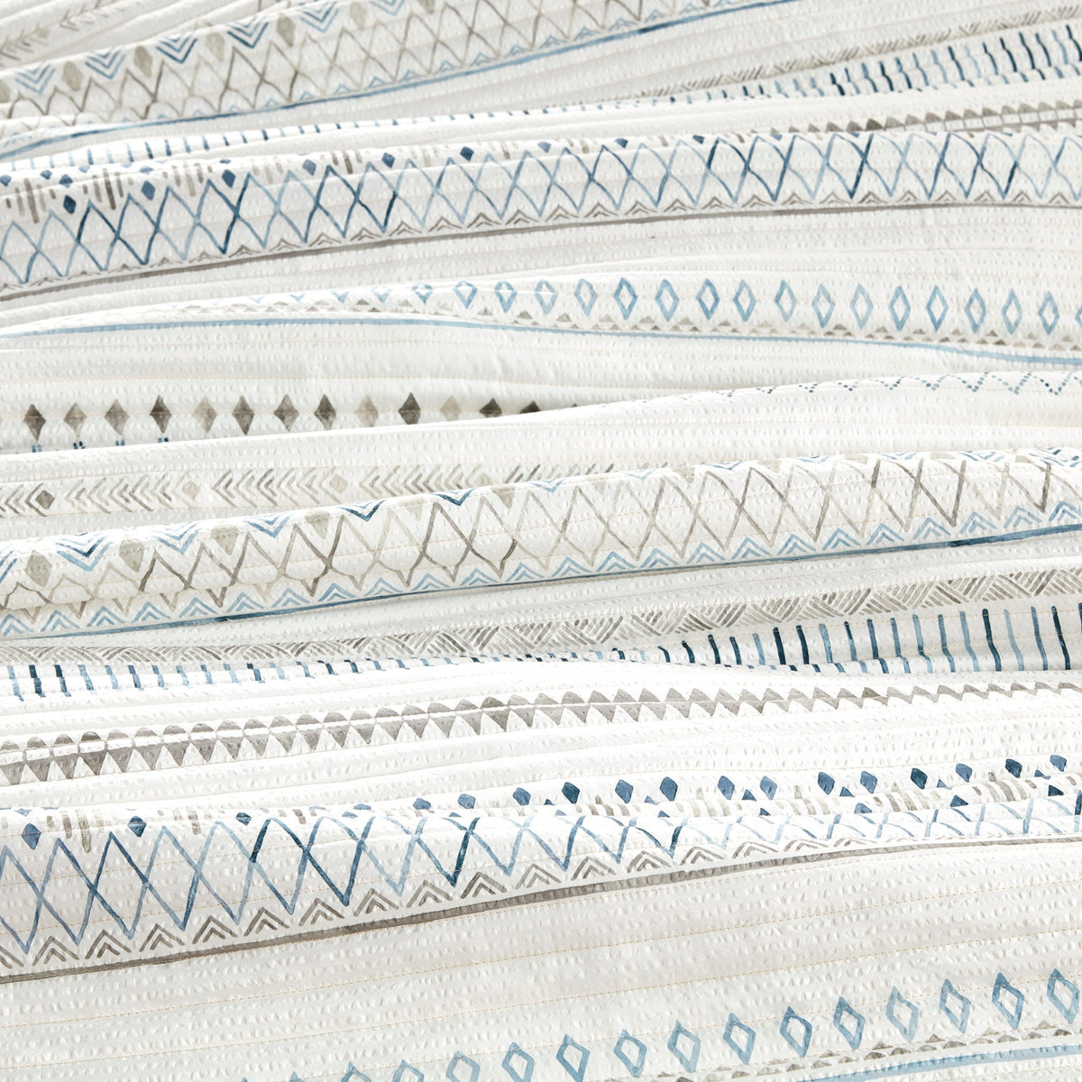 3 Piece Seersucker Quilt Set Taupe/Blue King/Cal King