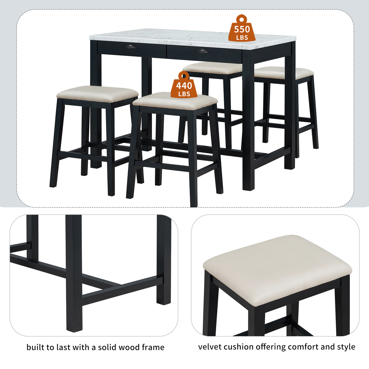 Alexandra Modern Bar Table Set with Hidden Storage Drawers