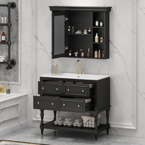 Bathroom Vanity with Medicine Cabinet, Storage Cabinet with 4 Drawers, Adjustable Shelf Mirror