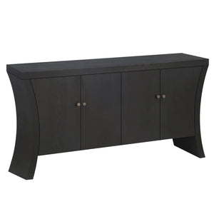 Refined Industrial 4 Door Credenza With Arc Legs & Clasps