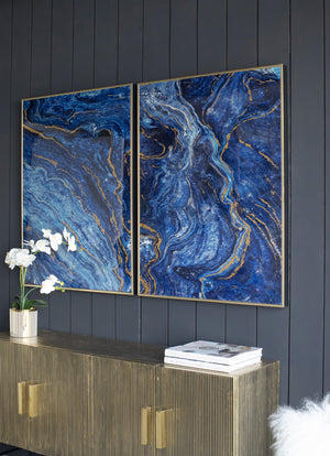The Oceanus Elegance™ — Marbled Blue & Gold Panel Wall Art