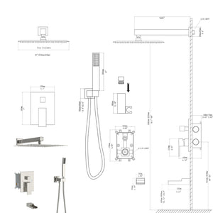 10-Inch Wall Mounted Square Shower System with Rough In Valve - Black or Gray