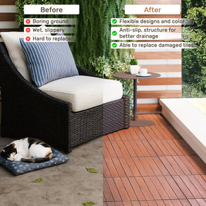 10 PCS Interlocking Acacia Hardwood Deck Tiles