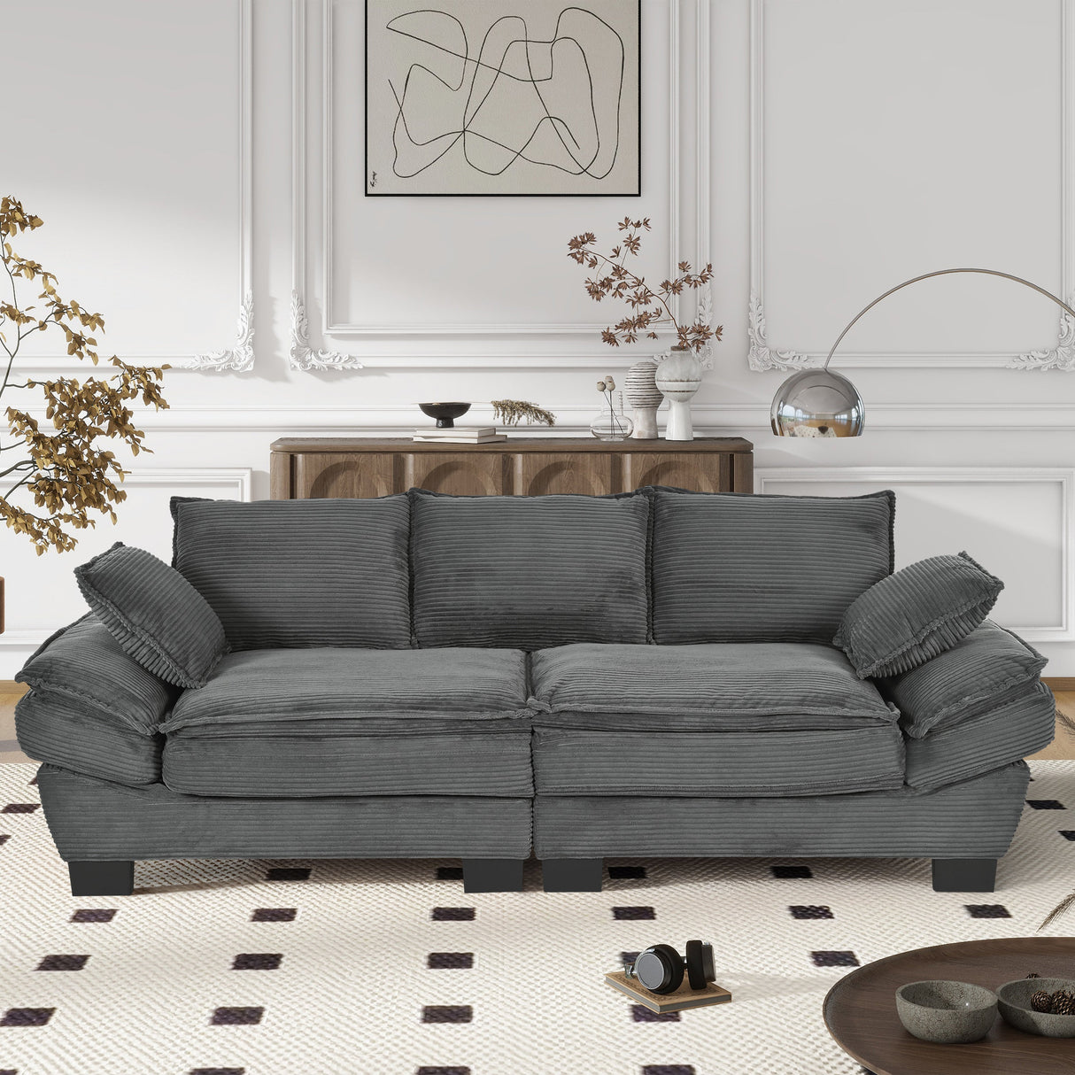 U-Style 85.4" Modern Curved Sofa