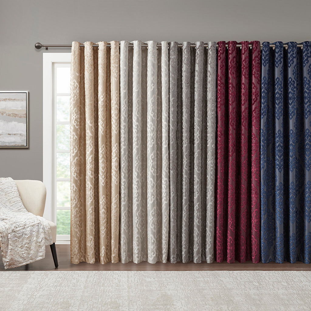 Knitted jacquard damask total blackout grommet top curtain panel pair(2 pcs window panels)