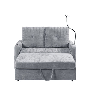 Modern Loveseat Pull Out Sofa Bed With Adjustable Backrest, Two Cup Holders, A Phone Holder, Three Charging Ports And Side Storage Pockets For Living Room
