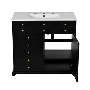 Retro Bathroom Vanity with Sink and Storage Cabinet