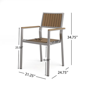 Stylish Modern Faux Wood & Aluminum Outdoor Dining Chairs (Set of 2)