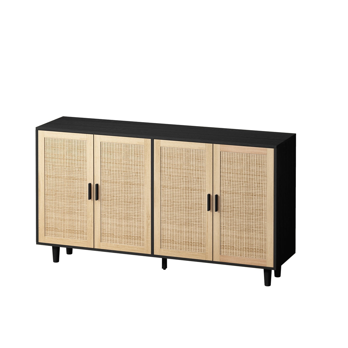 Elegant and Functional 4-Door Rattan Decorative Storage Cabinet