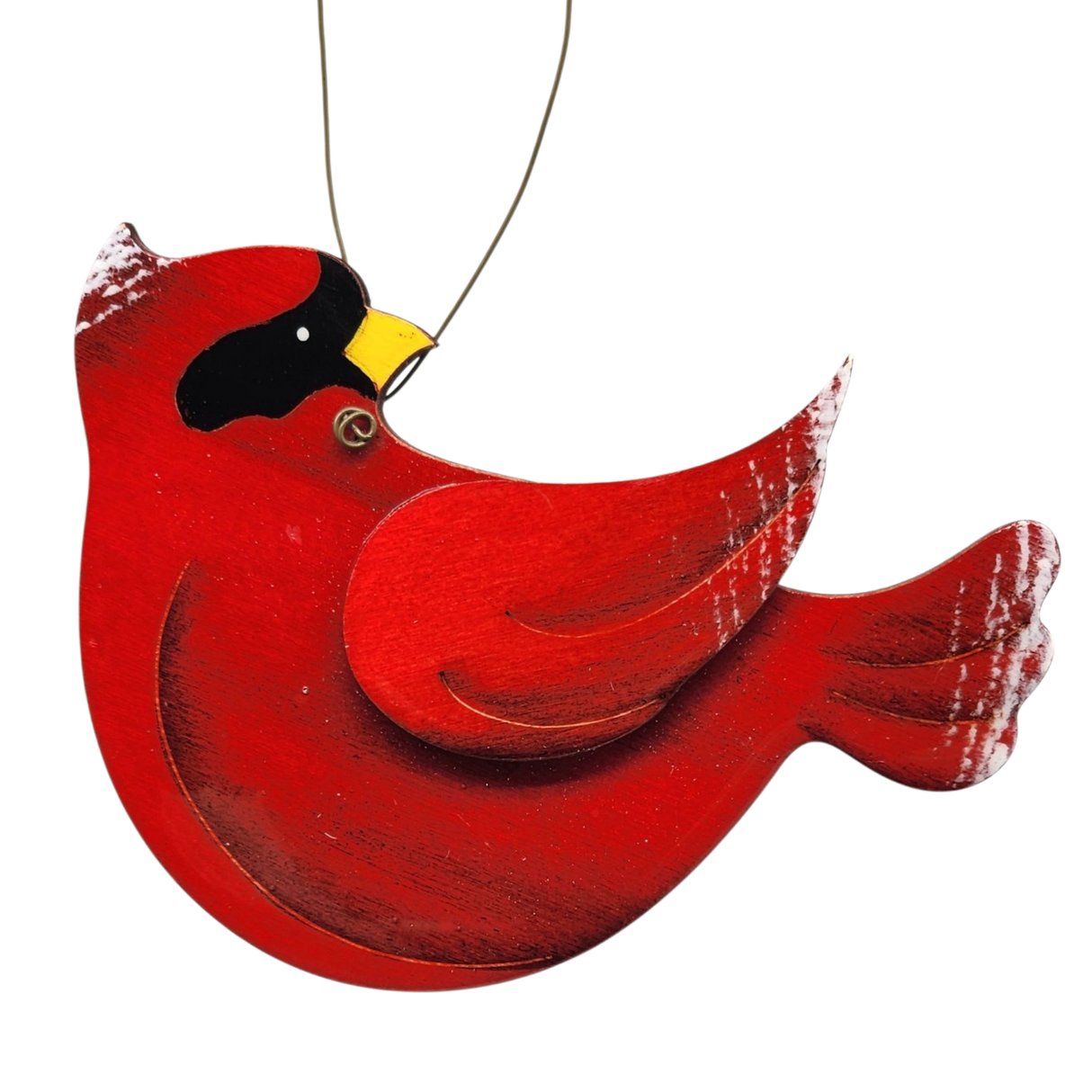 Wooden Cardinal Ornament - In flight Looking Back Right
