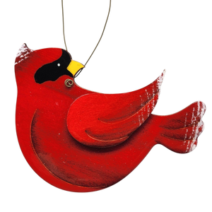Wooden Cardinal Ornament - In flight Looking Back Right