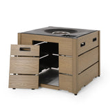 Rustic Style Outdoor Square Propane Fire Pit, 40,000 BTU