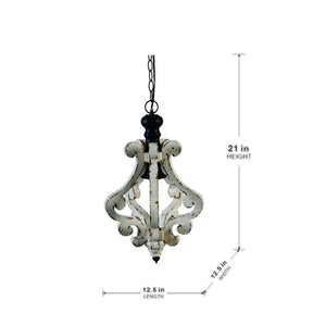 Farmhouse Chandeliar Distressed Pendant French Country Wood Chandelier For Living Room Foyer, Bulb Not Included - Antique Cream