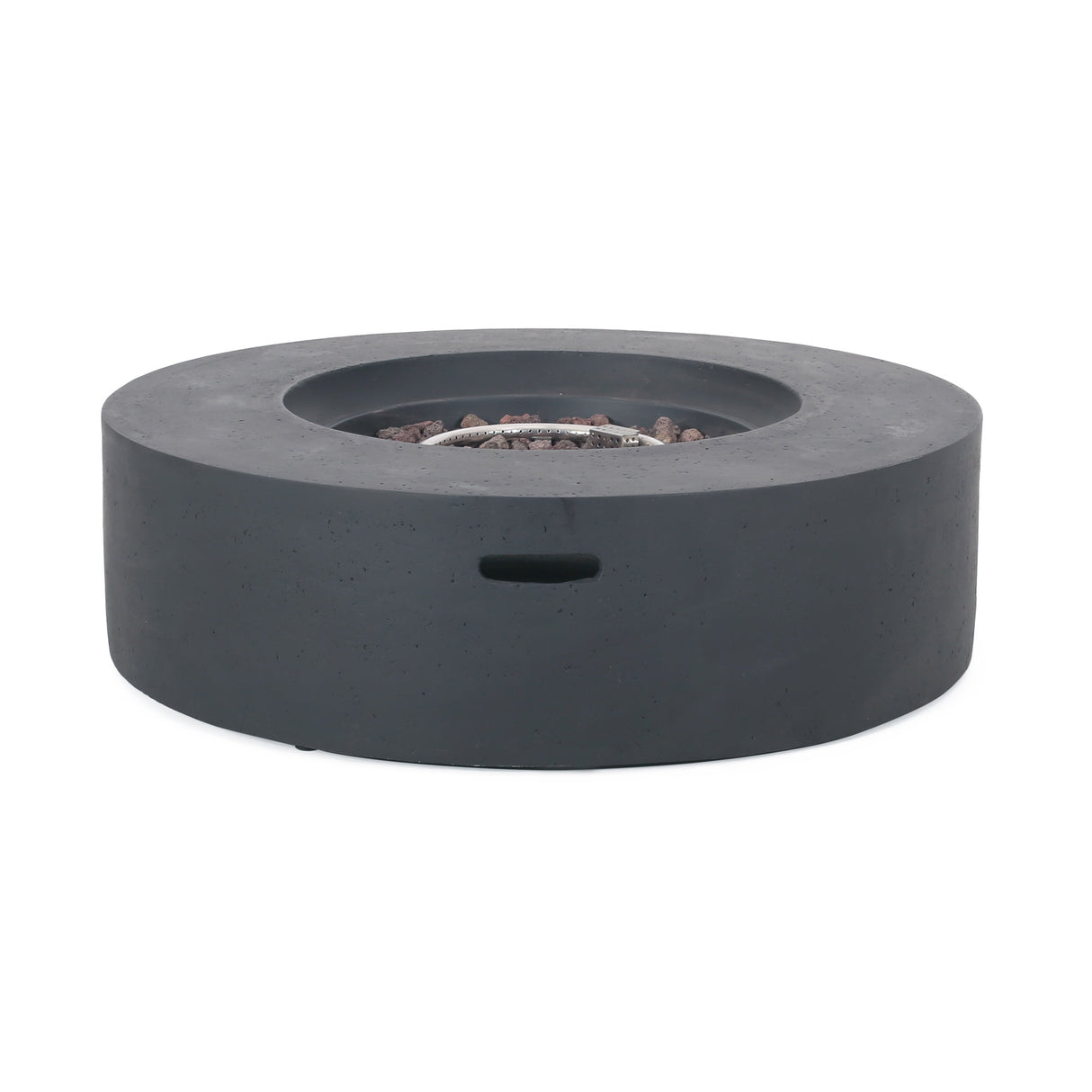 Modern Lightweight Concrete Outdoor Circular Fire Pit 50,000 BTU Dark Gray
