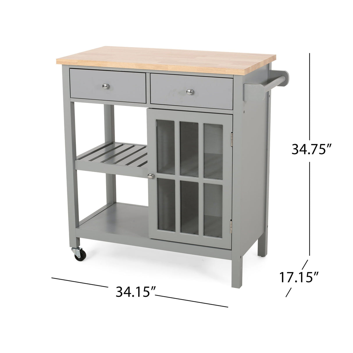 Aidah Contemporary Kitchen Cart With Wheels - Gray