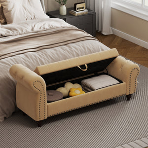 64.5' Velvet Upholstered Bed Bench with Storage and Tufted Nails