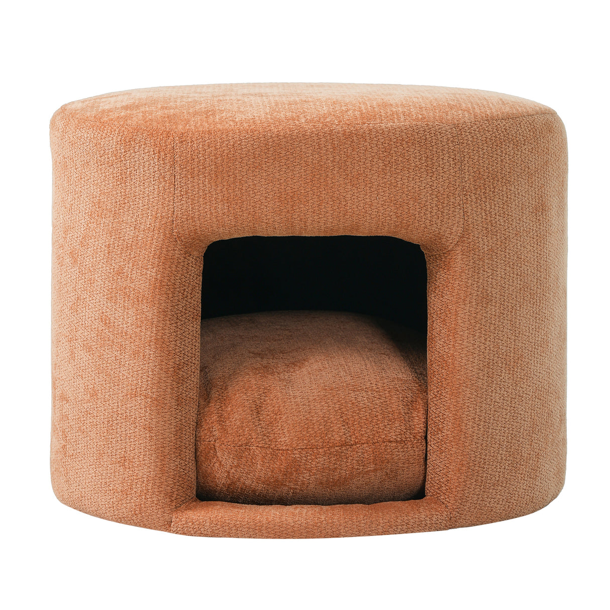 Orange Pet Friendly Ottoman with Removable Pet Cushion and Hidden Pet Nook