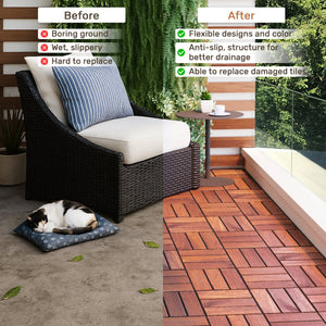 Acacia Wood Interlocking Deck Tiles - Checker Pattern