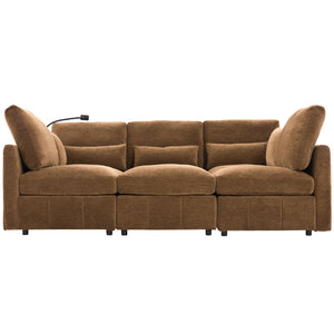 Modern Modular U-Shaped Sofa Bed With Movable Ottoman, USB Ports, Phone Holder