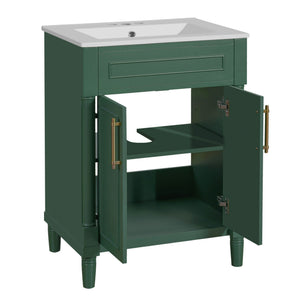Bathroom Vanity With Integrated Sink, 2 Door Cabinet, Single Sink For Small To Medium Bathrooms