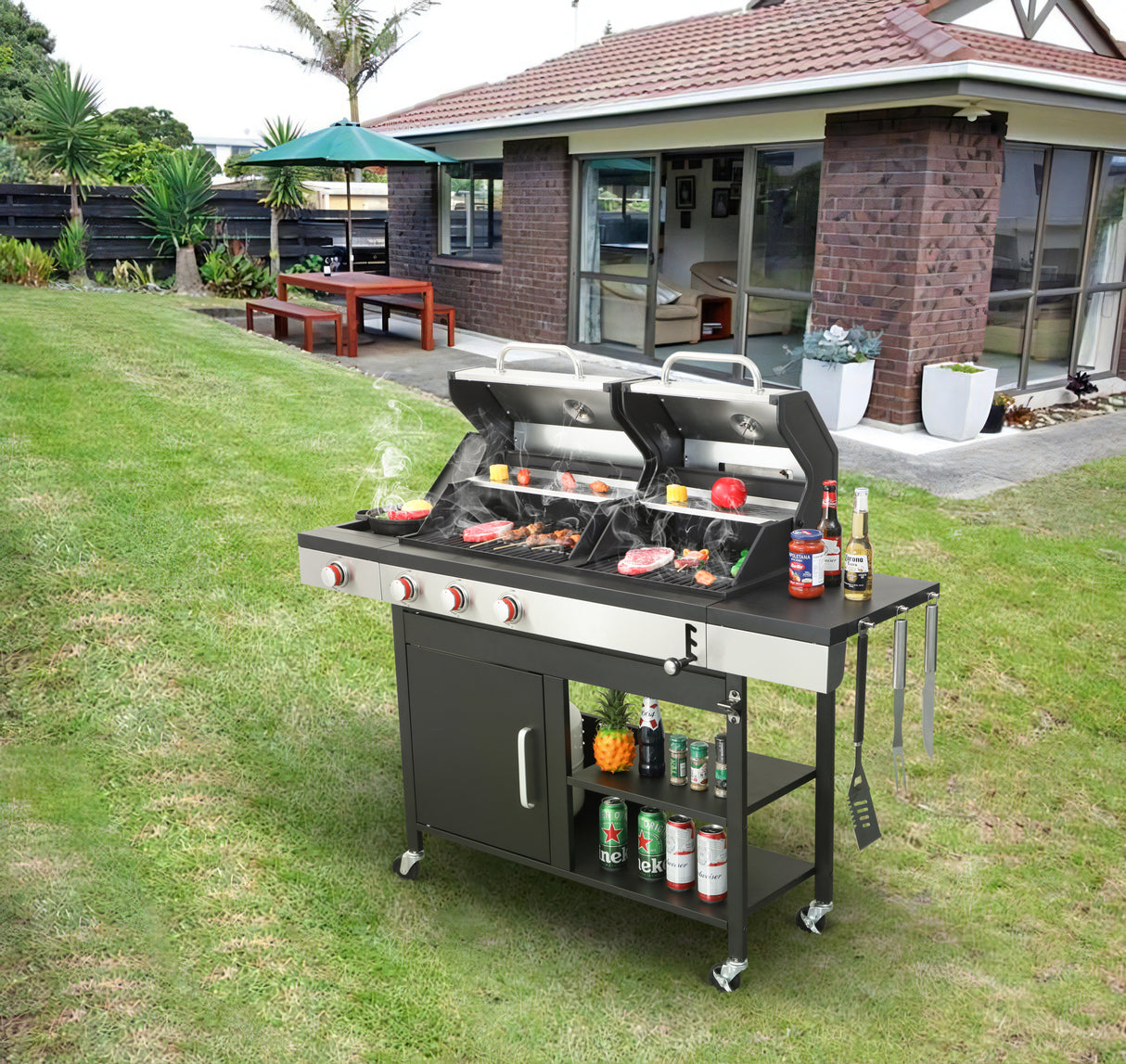 3-Burner propane gas bbq grill with side burner