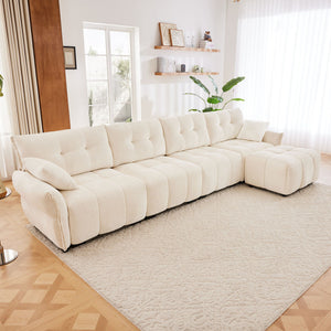 Sofa Set With Ottoman And Pillows, Textured, High Resilience Cushions