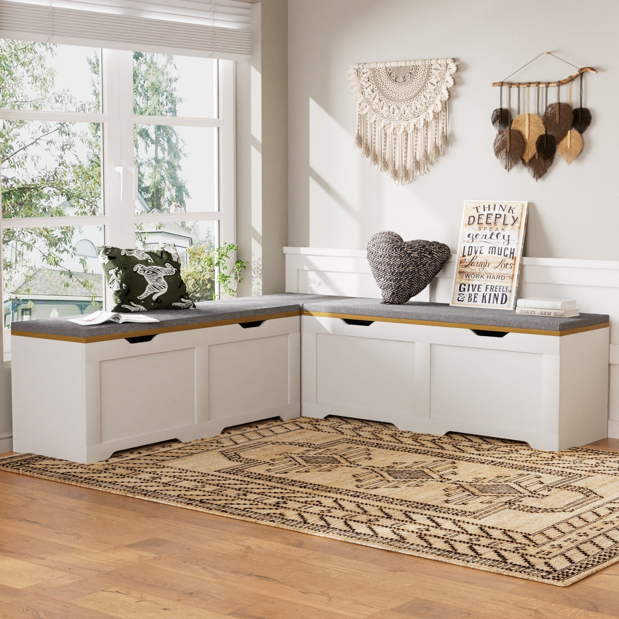 3-Piece L-Shaped Multi-Functional Storage Bench with Cushion