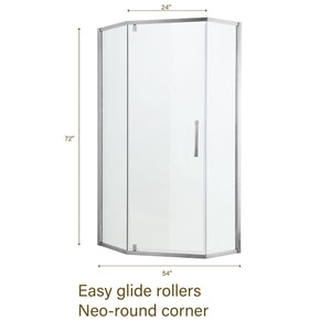Diamond Shaped Corner Shower Door, Inward Sliding, Stainless Steel Frame
