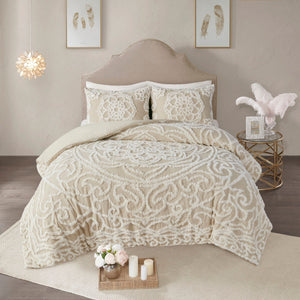 Full/Queen 3 Piece Tufted Cotton Duvet Cover Set