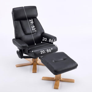 Massage Recliner With Ottoman, 360° Swivel, Heat & Vibration - Black Pu