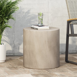 Outdoor Lightweight Concrete Side Table, Light Gray