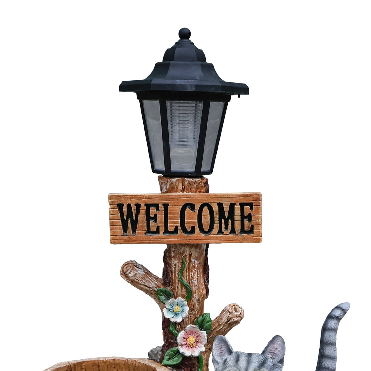 Cat Solar Planter Statue for Outdoor Decor