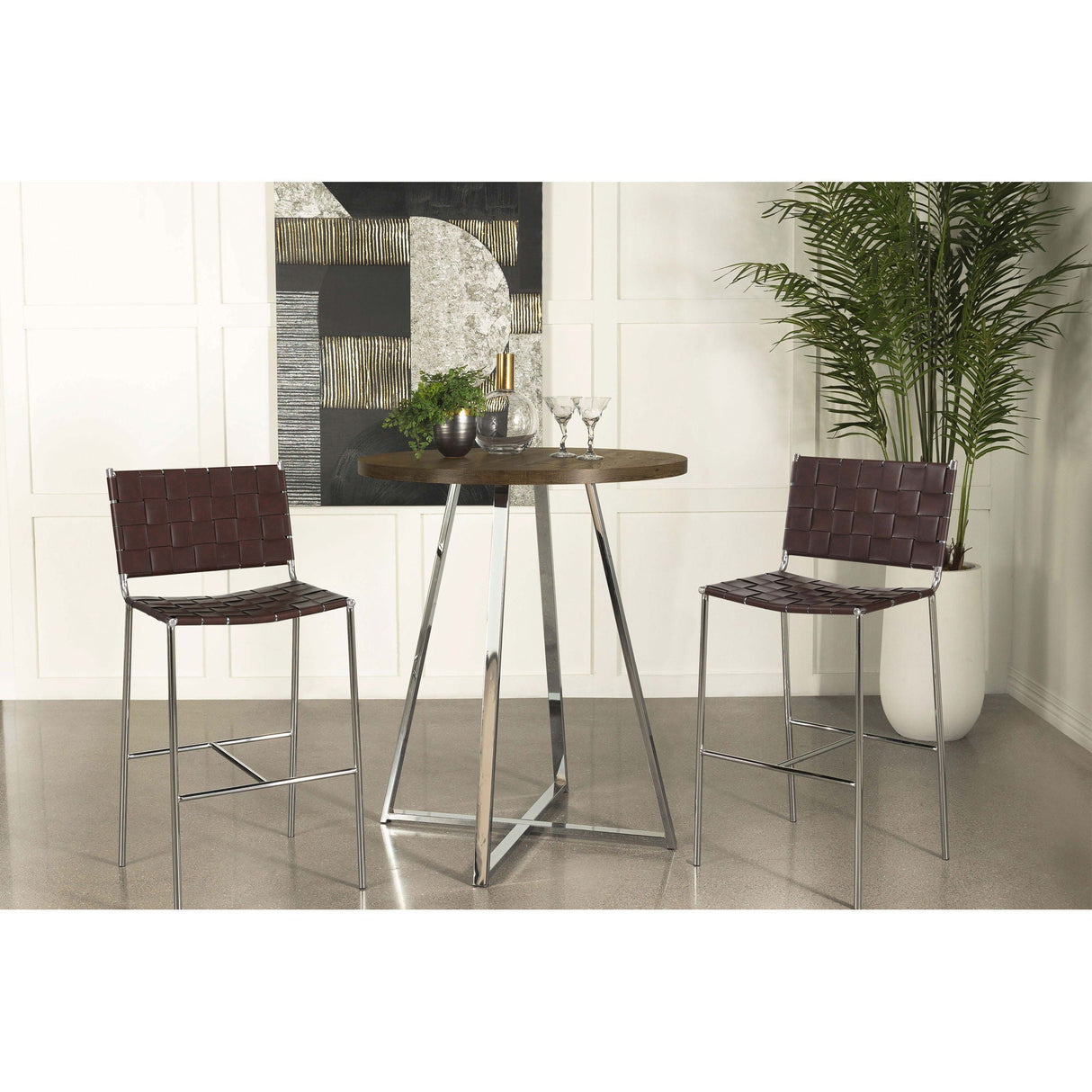 Burkhart - Round Height Bistro Bar Table - Brown Oak