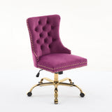 Office Chair Modern Velvet Upholstered Tufted Button Purple