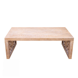 47.2 Rustic Carved Wood Coffee Table – Handcrafted Look with Ornate Side Panels