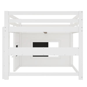 Full Size Loft Bed With Sliding Chalkboard & Bookshelf