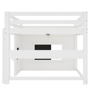Full Size Loft Bed With Sliding Chalkboard & Bookshelf