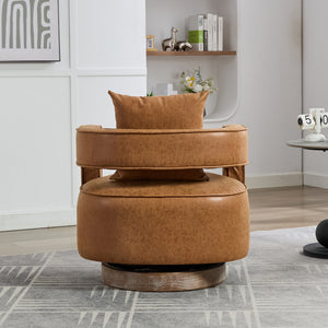 28.9"W Swivel Accent Open Back Barrel Chair in Brown PU
