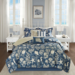 7 Piece Cotton Sateen Comforter Set Blue California King