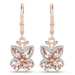18K Rose Gold Plated 1.88 Carat Genuine Morganite .925 Sterling Silver Earrings