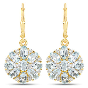 18K Yellow Gold Plated 4.58 Carat Genuine Blue Topaz and White Topaz .925 Sterling Silver Earrings