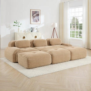 Three-Seat Modular Sofa With 3 Ottomans – Camel