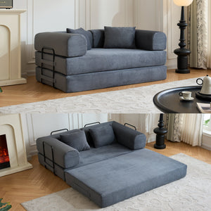 59" Convertible Sleeper Sofa Bed with Cylindrical Pillow - Gray