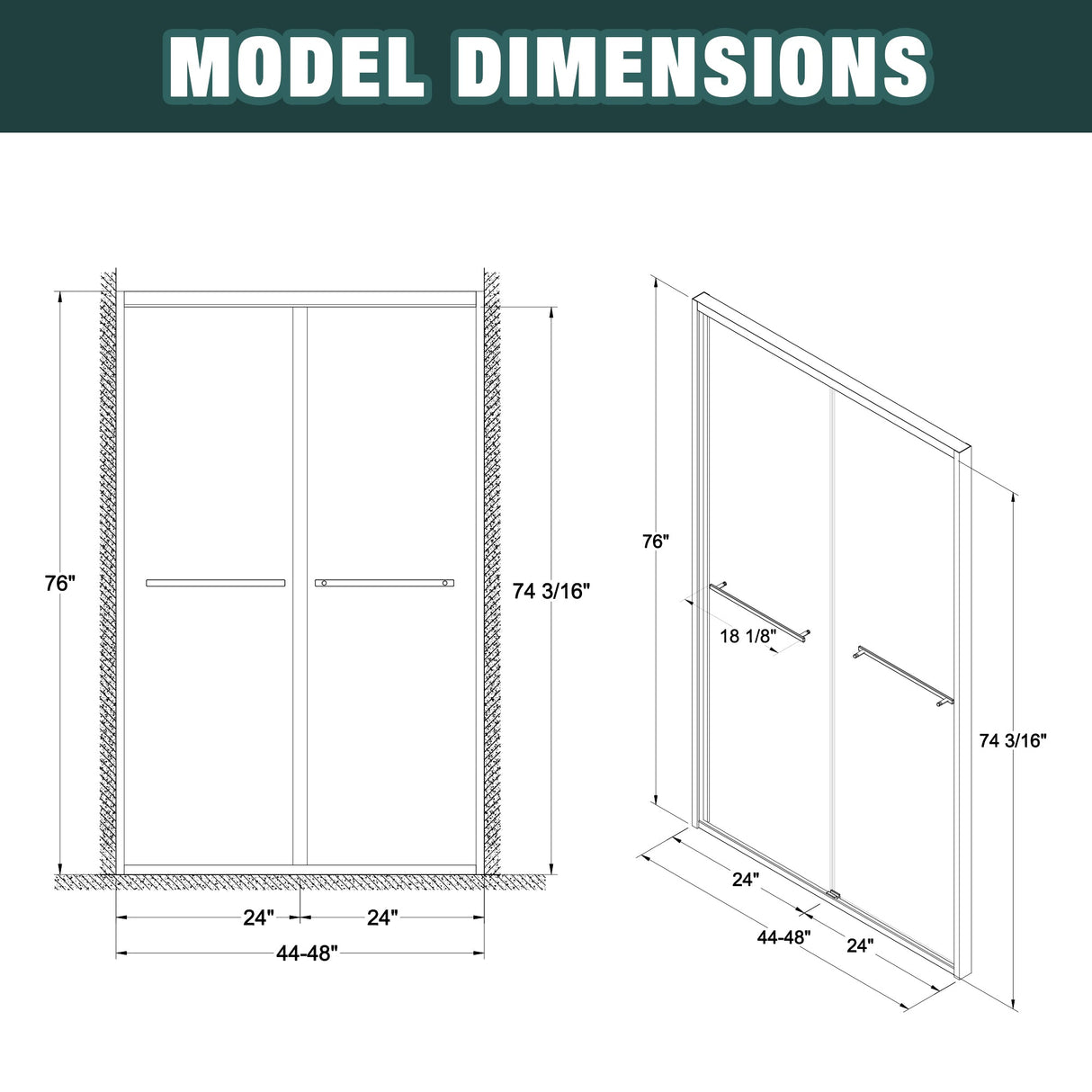 Aluminum Frame Double Sliding Shower Door - Bypass Bathroom Door