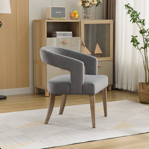 Modern Barrel Open Back Upholstered Accent Chair with Weathered Solid Wood Legs